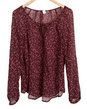Soft Summer Floral Print Semi-Sheer Tie Front Blouse