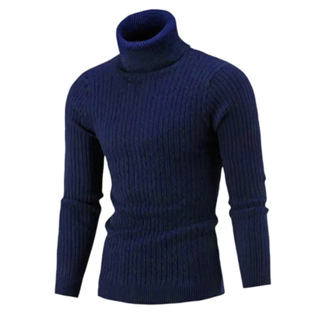 Solid Color Turtle Neck Long Sleeve Twist Knitted Slim Sweater