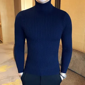 Solid Color Turtle Neck Long Sleeve Twist Knitted Slim Sweater