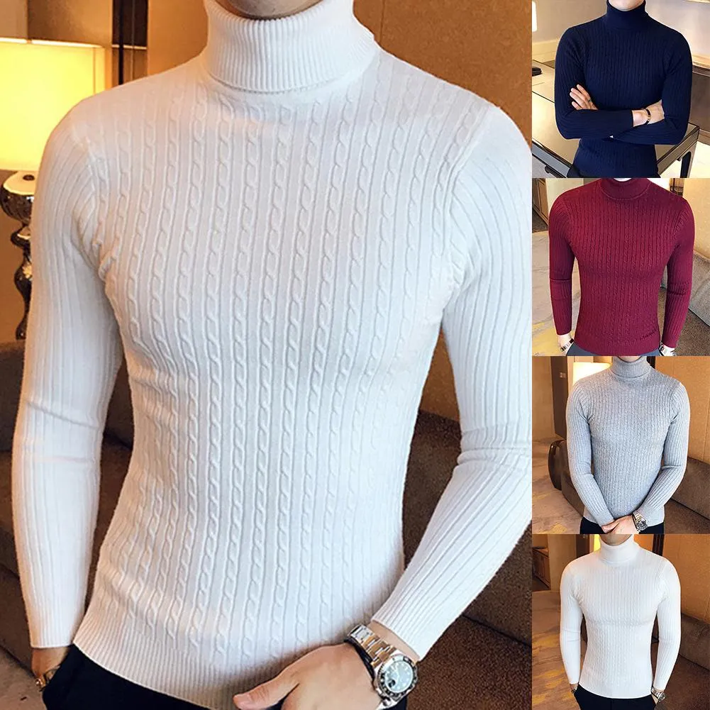 Solid Color Turtle Neck Long Sleeve Twist Knitted Slim Sweater