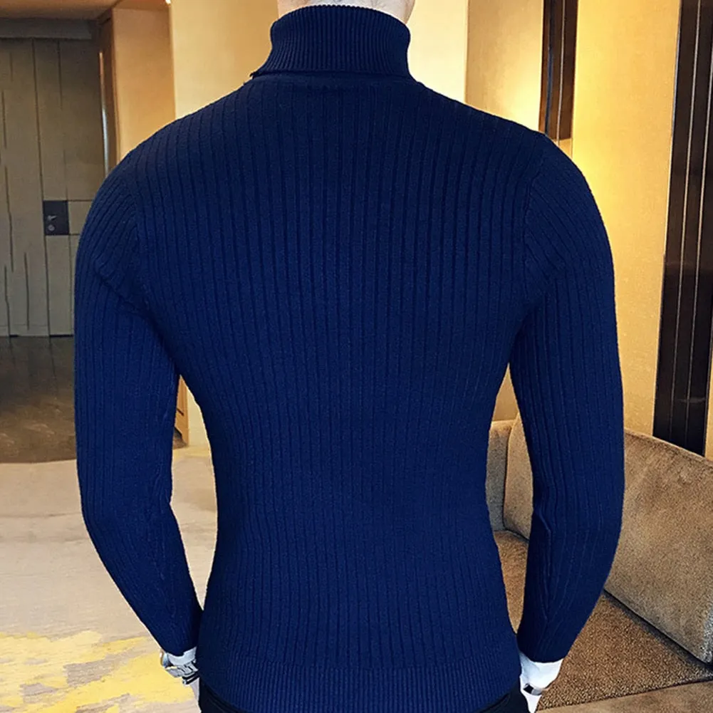 Solid Color Turtle Neck Long Sleeve Twist Knitted Slim Sweater