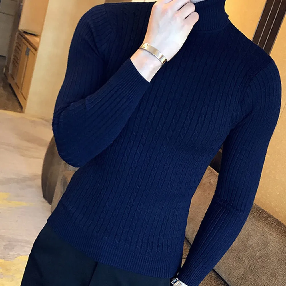 Solid Color Turtle Neck Long Sleeve Twist Knitted Slim Sweater