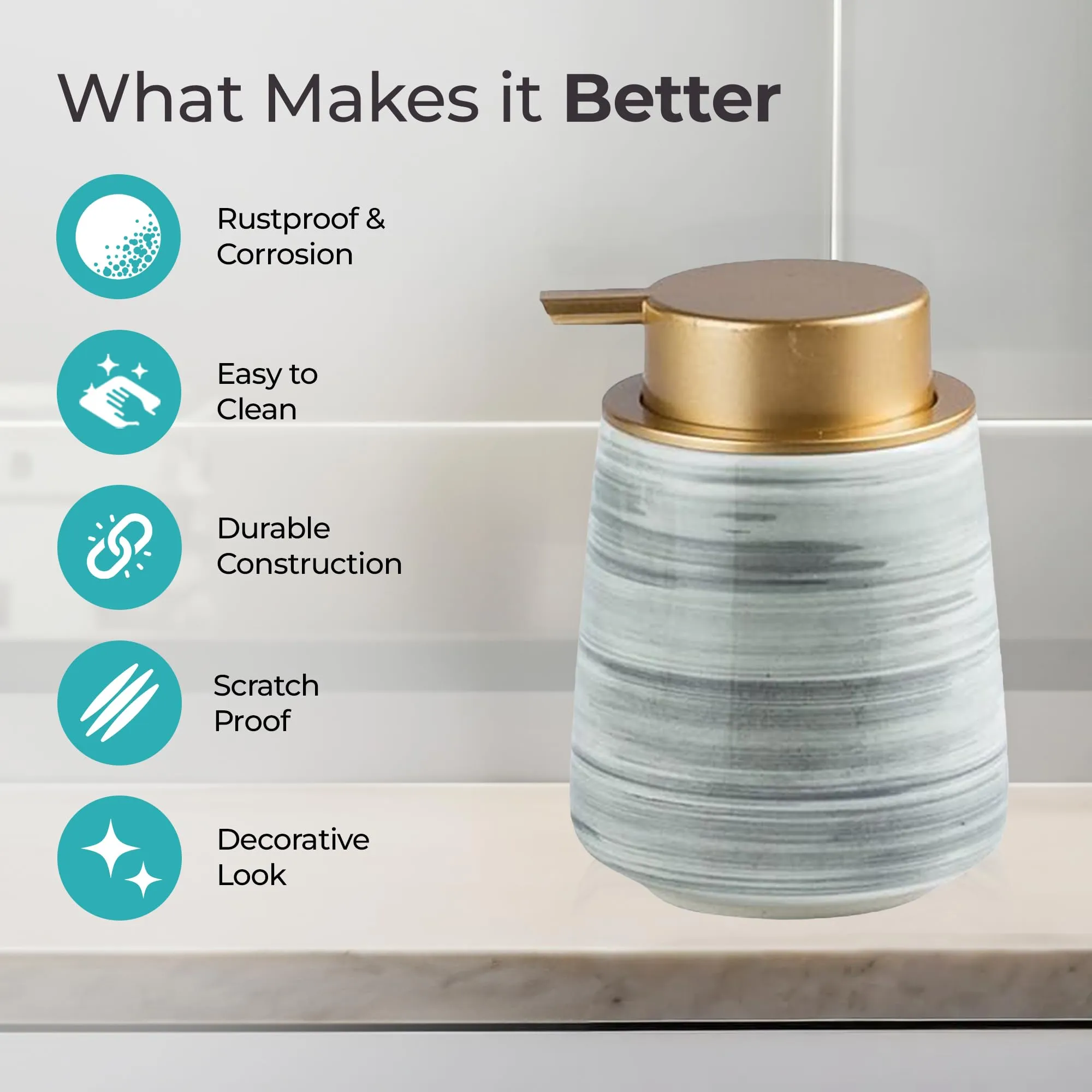 The Better Home 430ML Grey Ceramic Soap Dispenser for Bathroom | Bathroom Accessories | Handwash Dispenser | Liquid Soap Dispenser for Kitchen | Handwas Bottle | Hand Wash Dispensers Pump