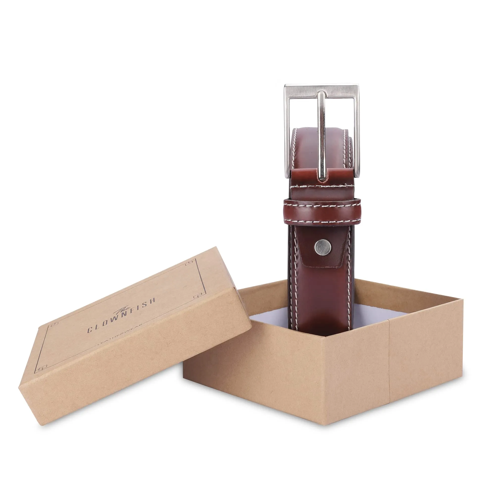 THE CLOWNFISH Men's Genuine Leather Belt - Maroon (Size-36 inches)