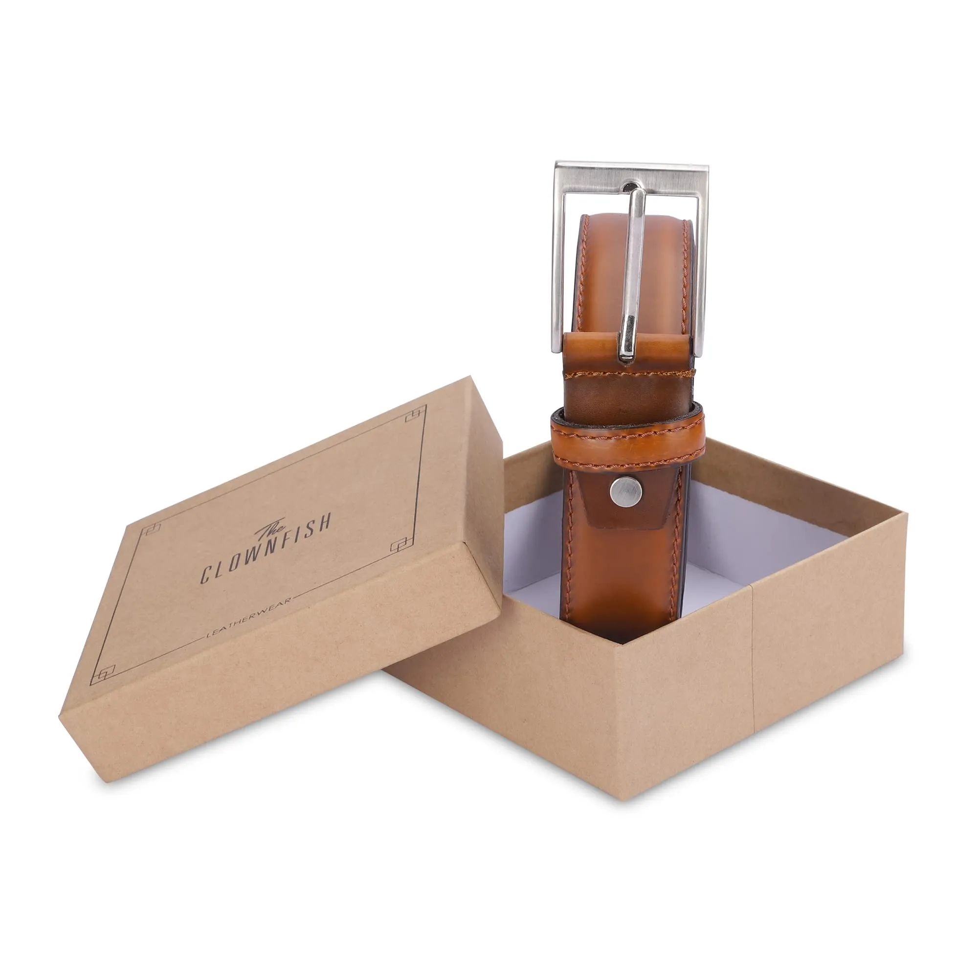 THE CLOWNFISH Men's Genuine Leather Belt - Tan (Size-36 inches)