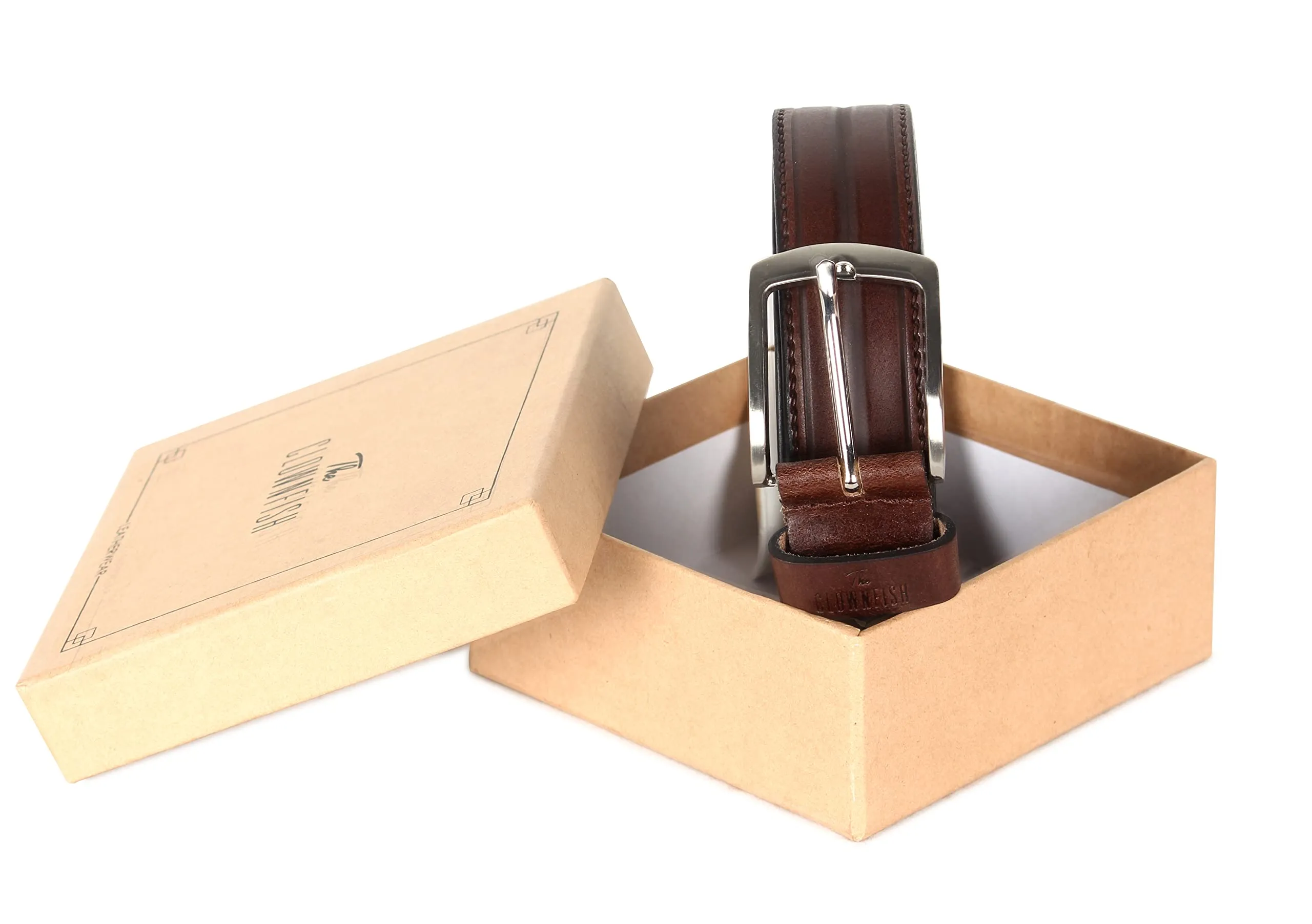 THE CLOWNFISH Men's Genuine Leather Belt with Textured/Embossed Design-Chocolate Brown (Size-32 inches)