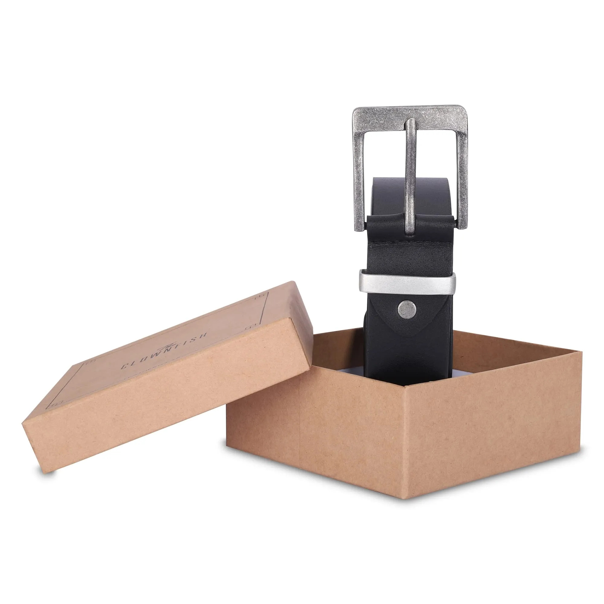 THE CLOWNFISH Men's Genuine Leather Belts - Black (Size-40 inches)