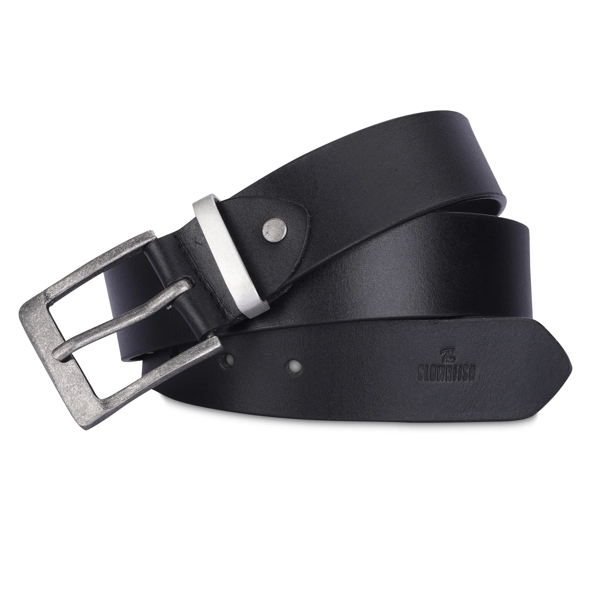 THE CLOWNFISH Men's Genuine Leather Belts - Black (Size-40 inches)