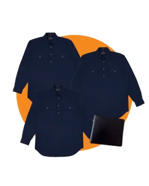 Tradies Closed Front Cotton Twill LS Shirt Value Pack - French Navy