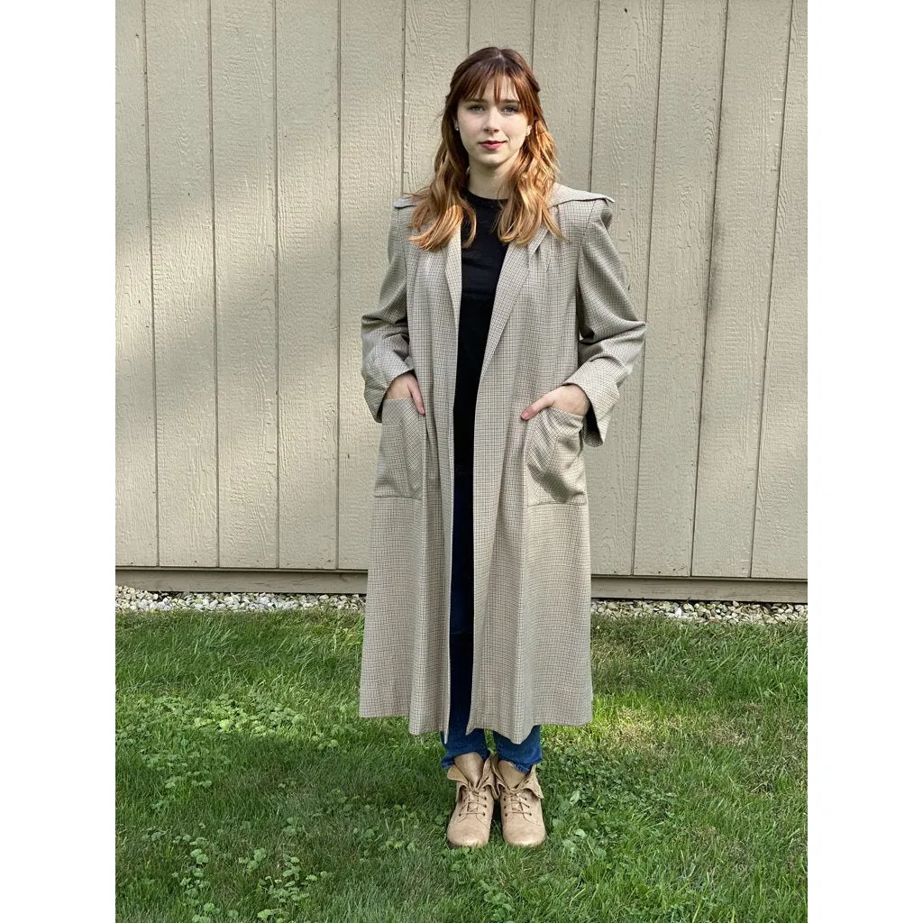 Vintage Ladies Swing Coat Mini Plaid 1940s Extra Long Size L-XL