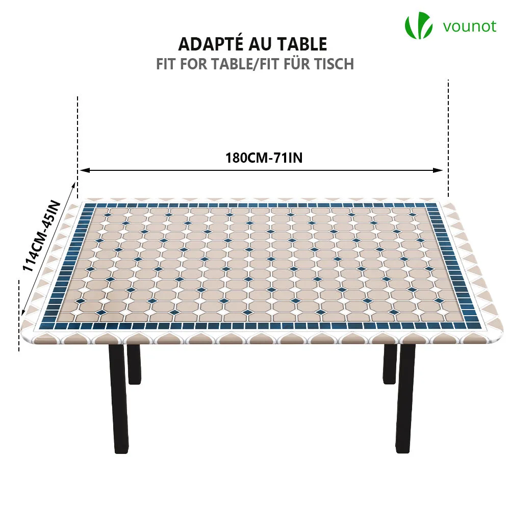 VOUNOT Rectangular Tablecloth Covers Elastic Outdoor Picnic Waterproof Table Cover Ceramic Pattern 180x114 cm