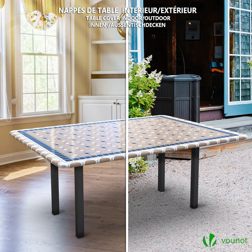 VOUNOT Rectangular Tablecloth Covers Elastic Outdoor Picnic Waterproof Table Cover Ceramic Pattern 180x114 cm