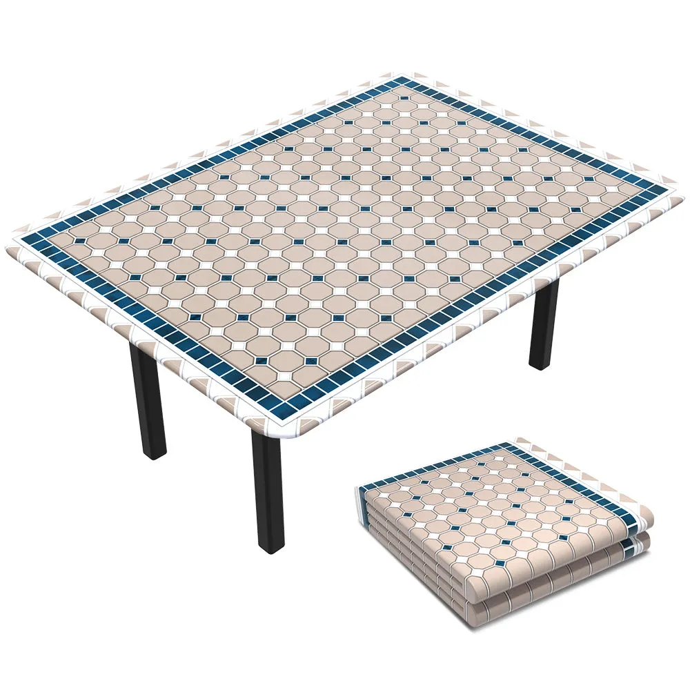 VOUNOT Rectangular Tablecloth Covers Elastic Outdoor Picnic Waterproof Table Cover Ceramic Pattern 180x114 cm