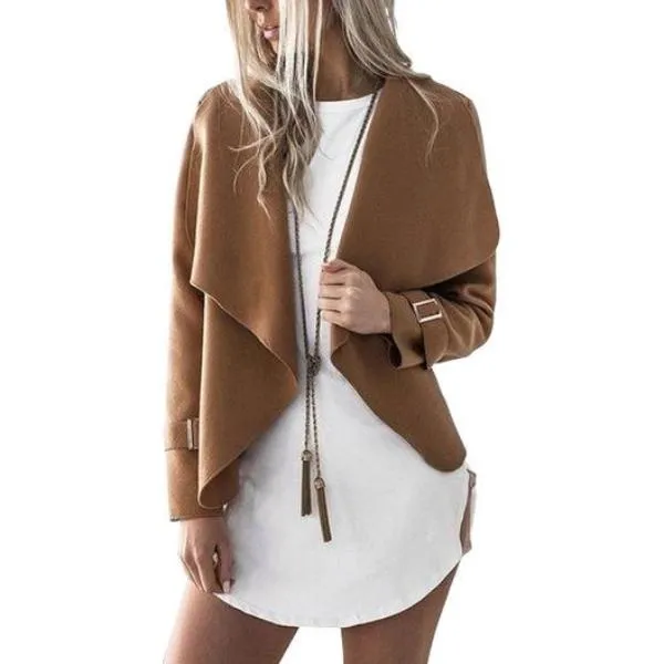Women Solid Lapel Short Jacket