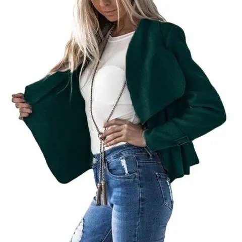 Women Solid Lapel Short Jacket
