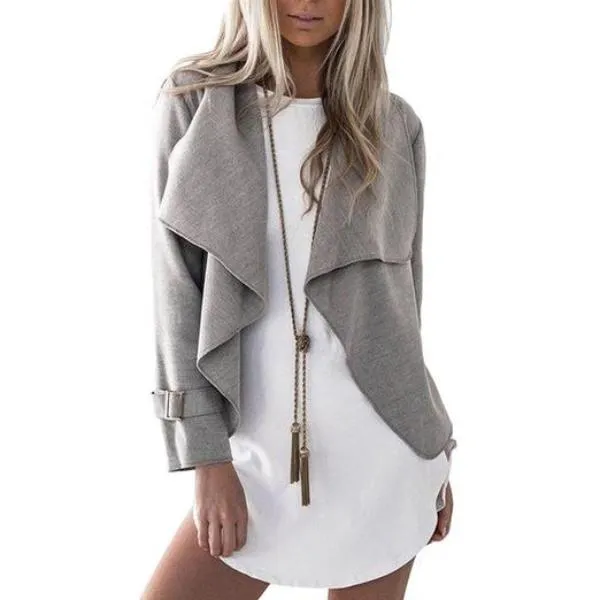 Women Solid Lapel Short Jacket
